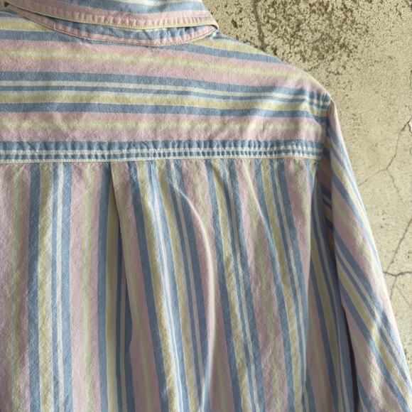 Cottagecore Pastel Rainbow Striped Button Down Shirt Large - Picture 6 of 6